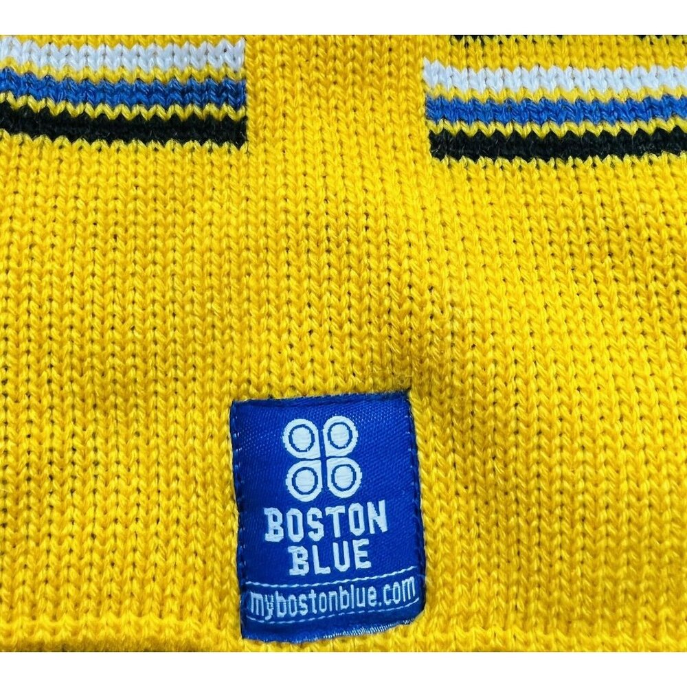 BOSTON BLUE Beanie Hat Pledge Of Allegiance Patch Bruins Colors Yellow Lined - Picture 3 of 3